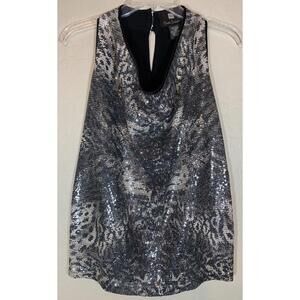 DS By Debbie‎ Shuchat Leopard Print Sequins Black L 0925